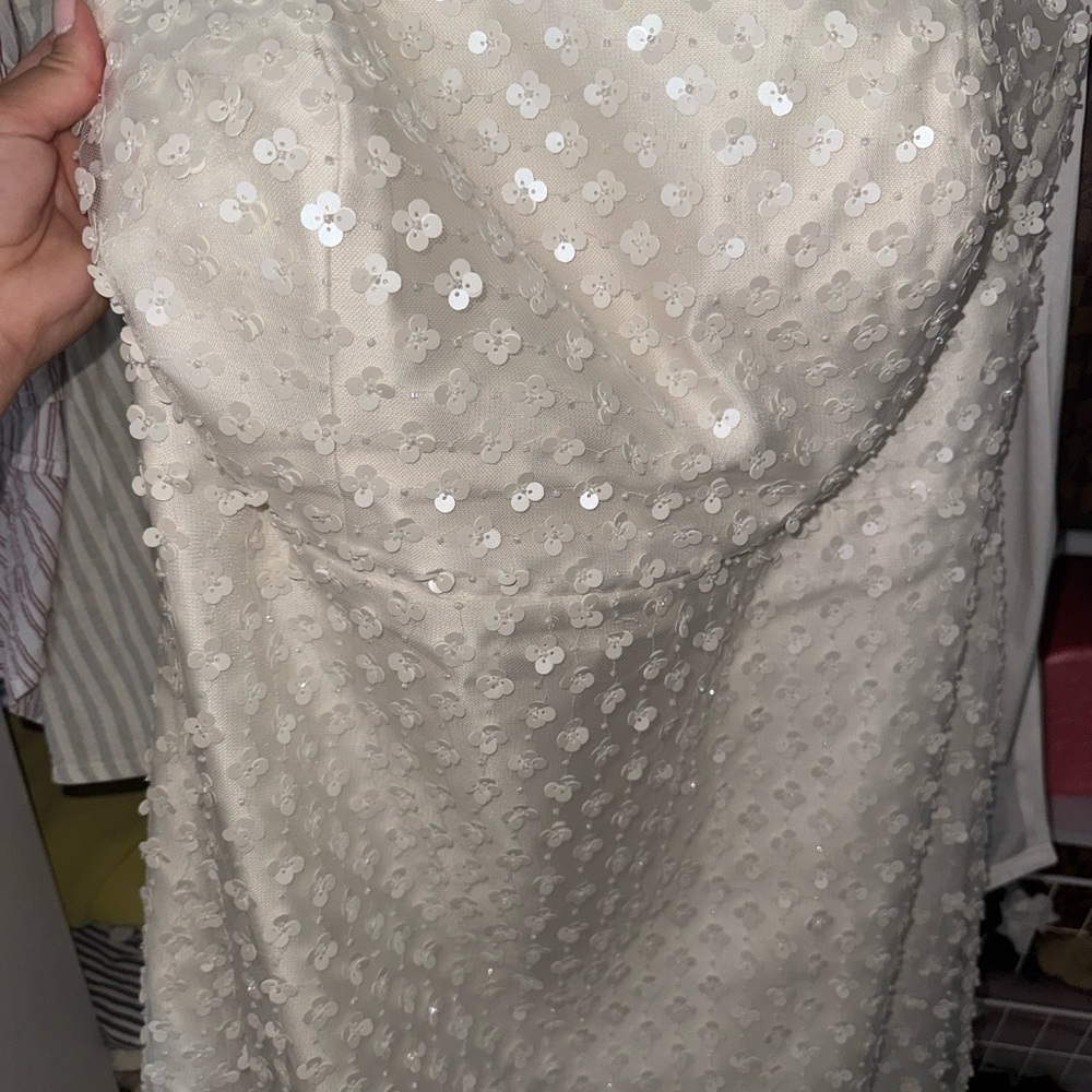 Dessy Collection Ivory Sequin Strapless Dress